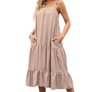 NEW Sunisery Women's Adjustable Straps Loose Maxi Cami Dress with Pockets